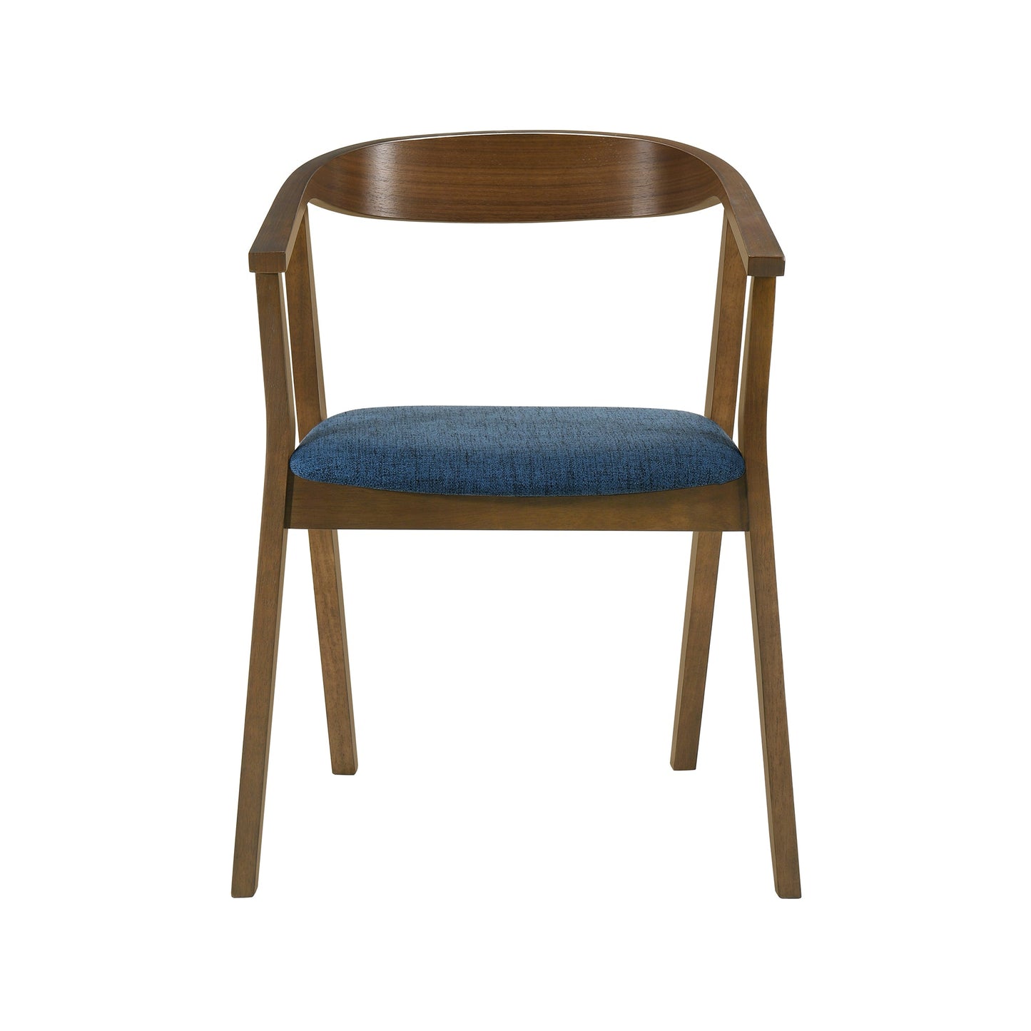 Santana Wood Dining Chair in Walnut Finish with Blue Fabric - Set of 2