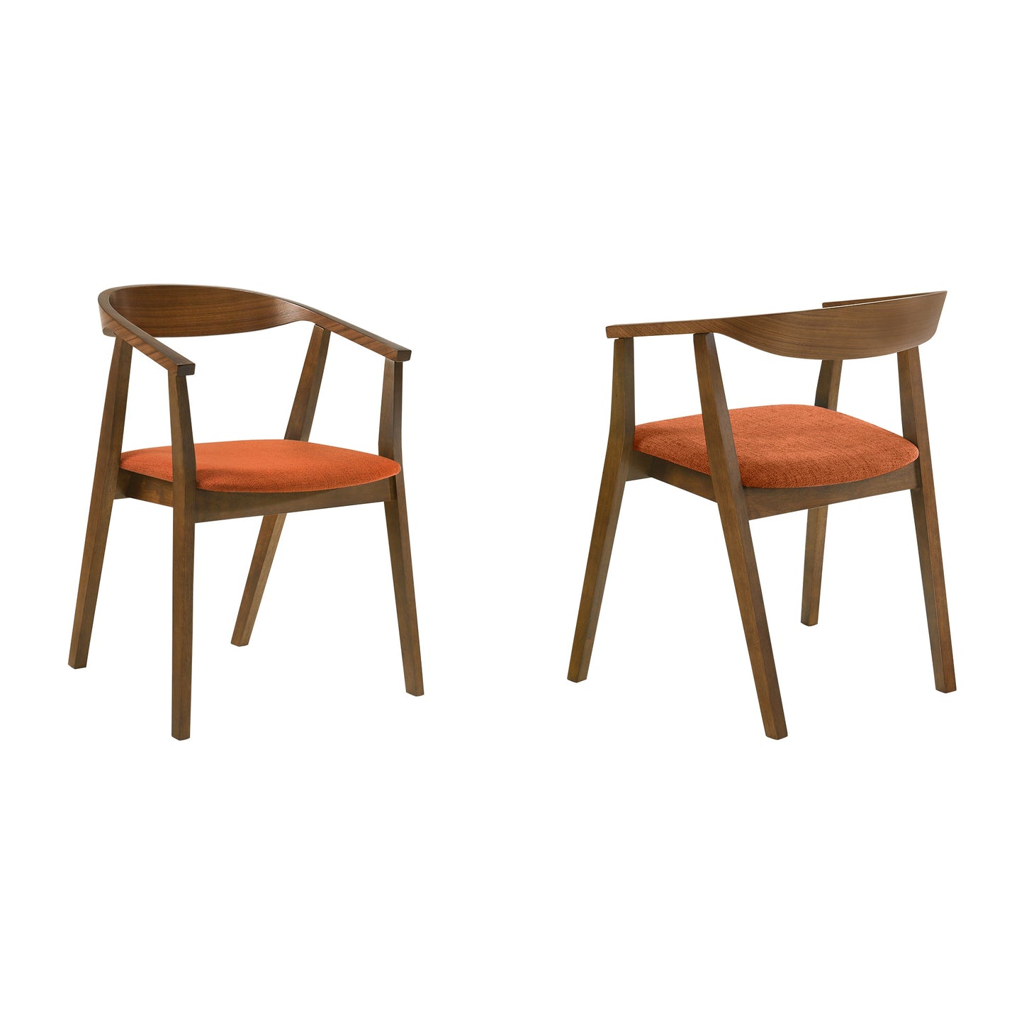 Santana Wood Dining Chair in Walnut Finish with Orange Fabric - Set of 2