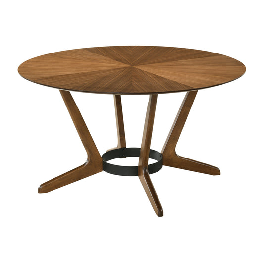 Santana Round Wood Dining Table in Walnut Finish