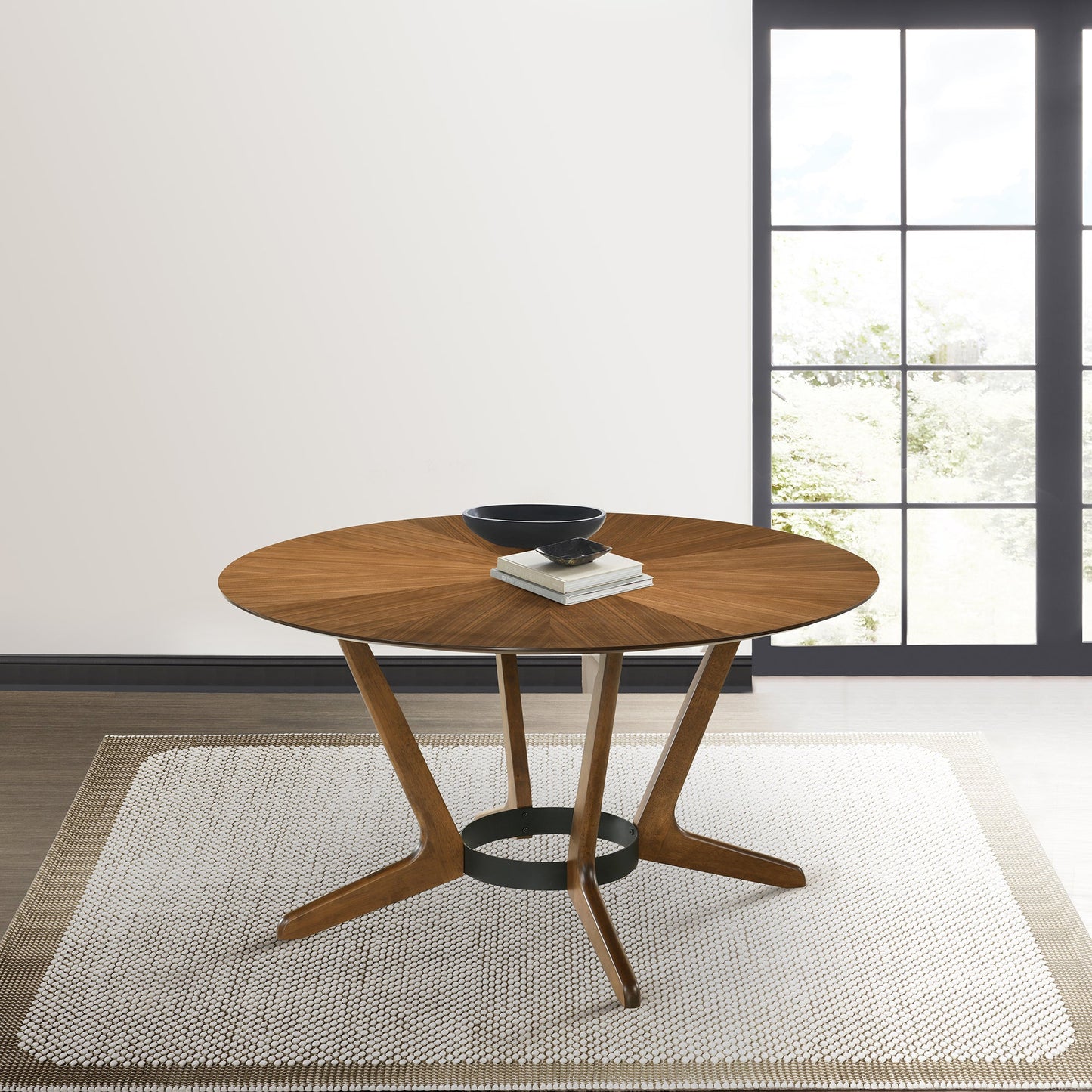 Santana Round Wood Dining Table in Walnut Finish