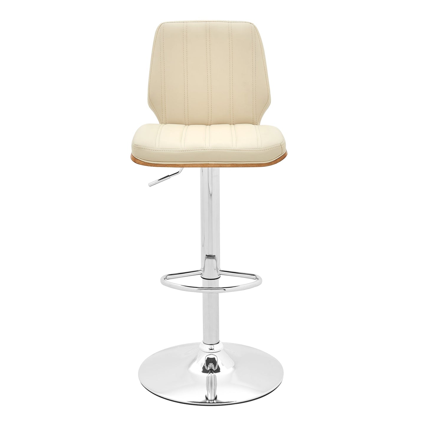 Sabine Adjustable Swivel Cream Faux Leather with Walnut Back and Chrome Bar Stool