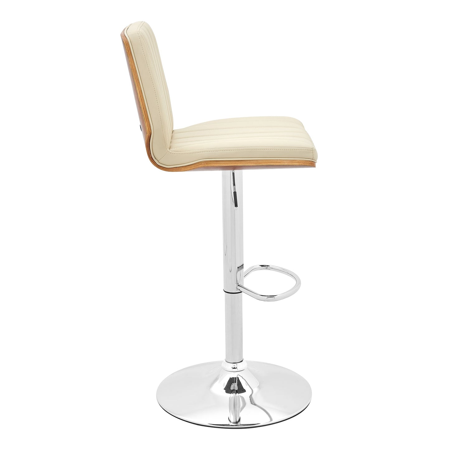 Sabine Adjustable Swivel Cream Faux Leather with Walnut Back and Chrome Bar Stool