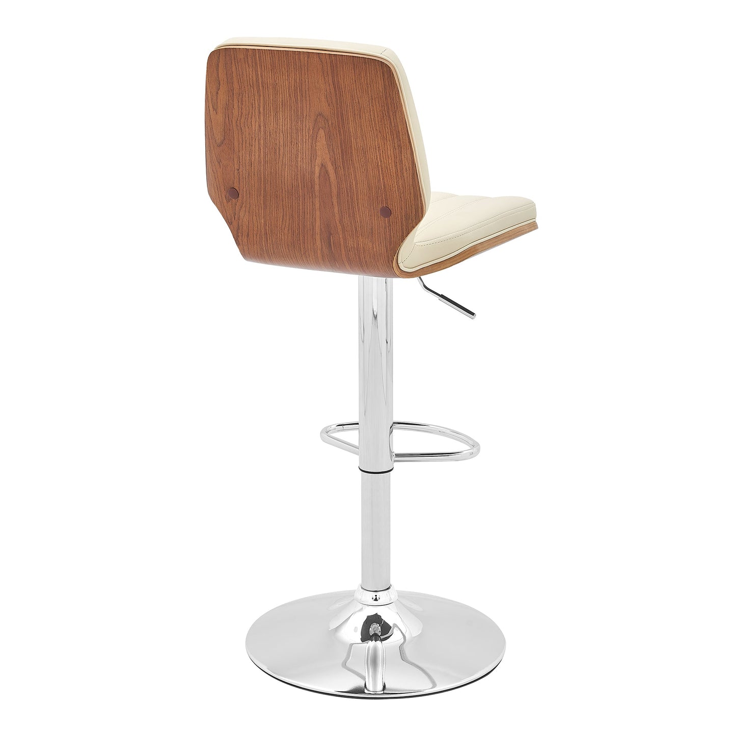 Sabine Adjustable Swivel Cream Faux Leather with Walnut Back and Chrome Bar Stool