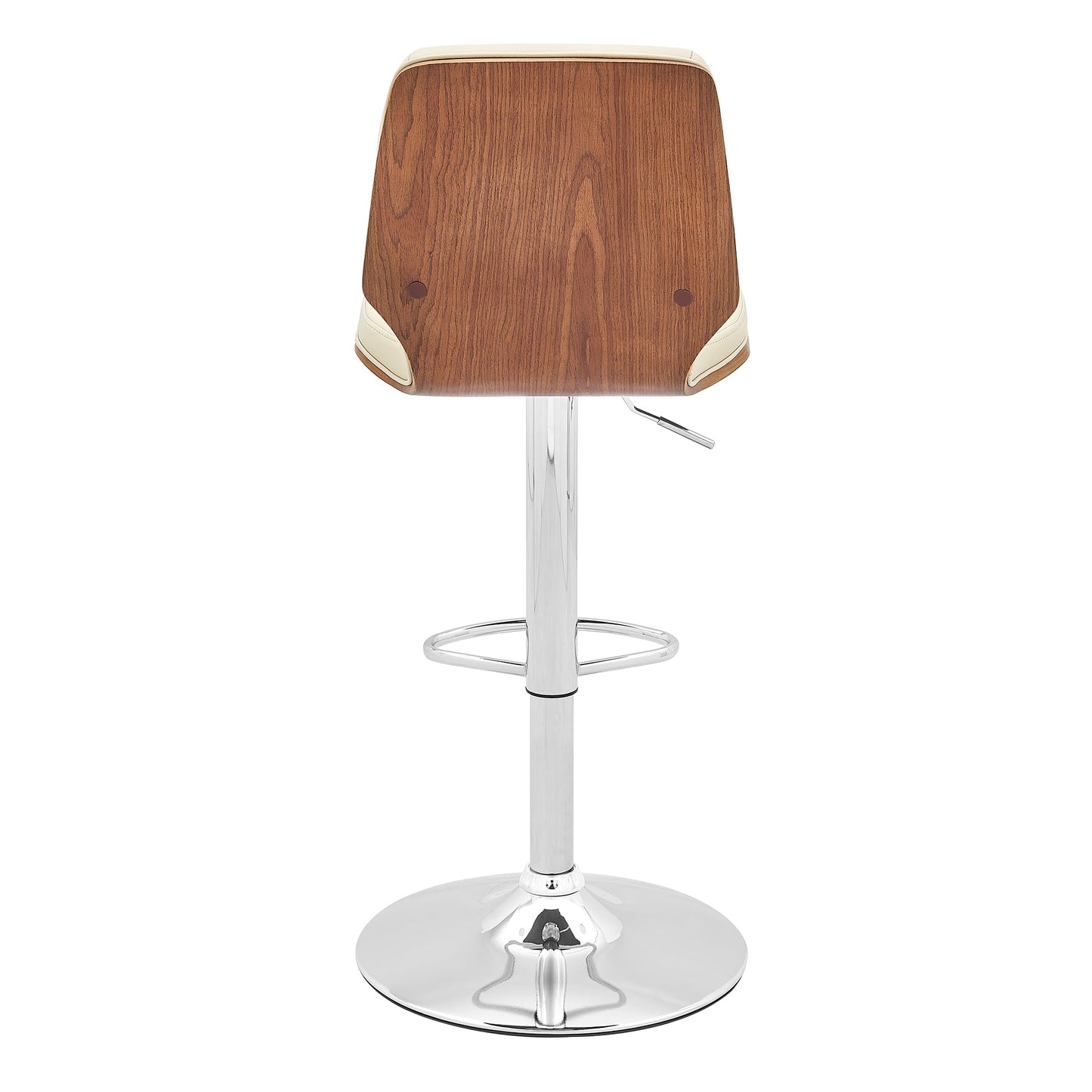 Sabine Adjustable Swivel Cream Faux Leather with Walnut Back and Chrome Bar Stool