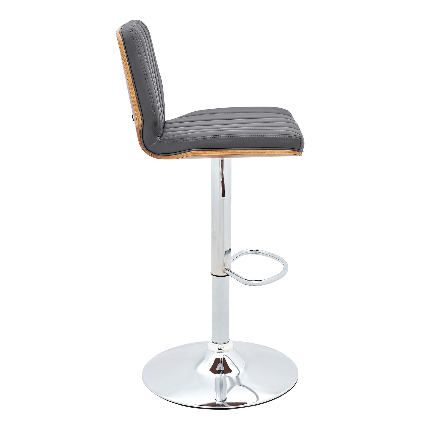 Sabine Adjustable Swivel Gray Faux Leather with Walnut Back and Chrome Bar Stool