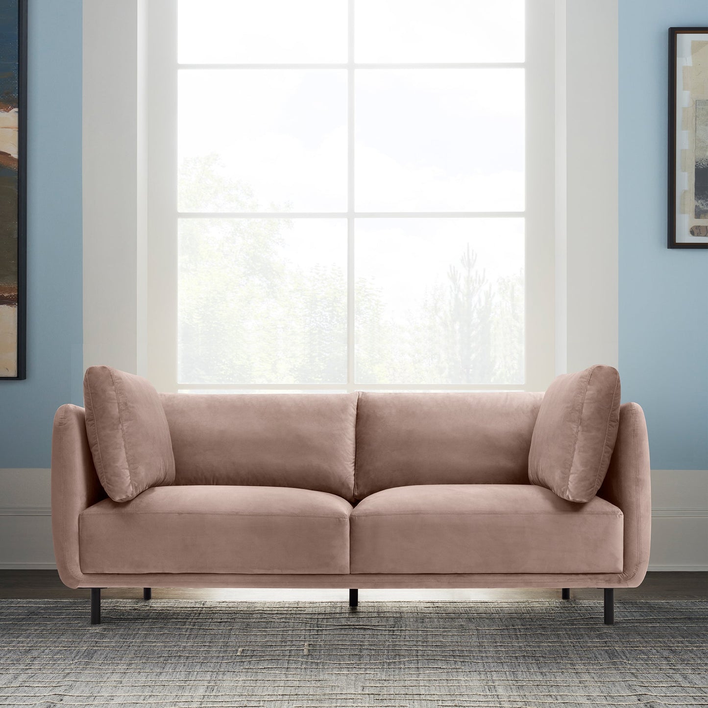 Serenity 79" Mauve Velvet Sofa with Black Metal Legs