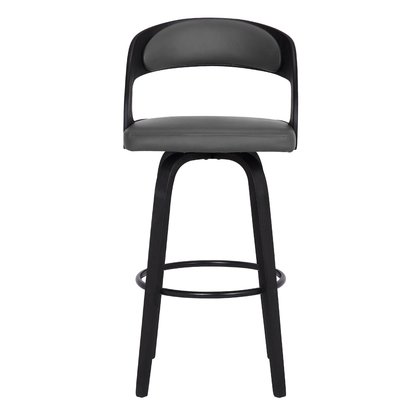 Shelly 26" Counter Height Swivel Gray Faux Leather and Black Wood Bar Stool