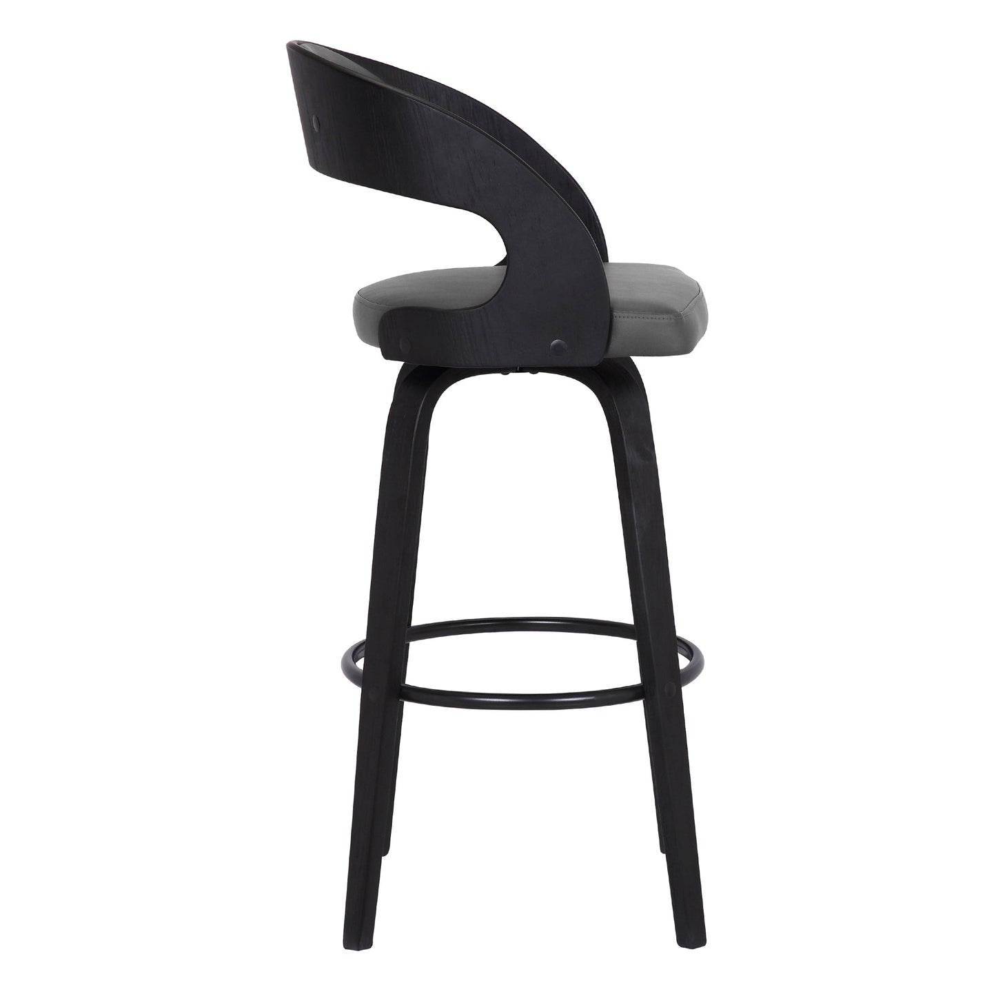 Shelly 26" Counter Height Swivel Gray Faux Leather and Black Wood Bar Stool