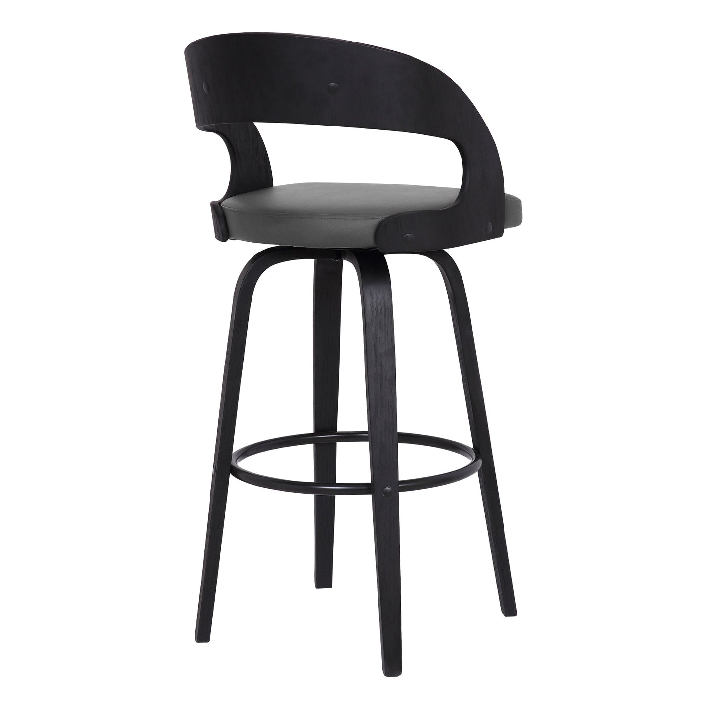 Shelly 26" Counter Height Swivel Gray Faux Leather and Black Wood Bar Stool