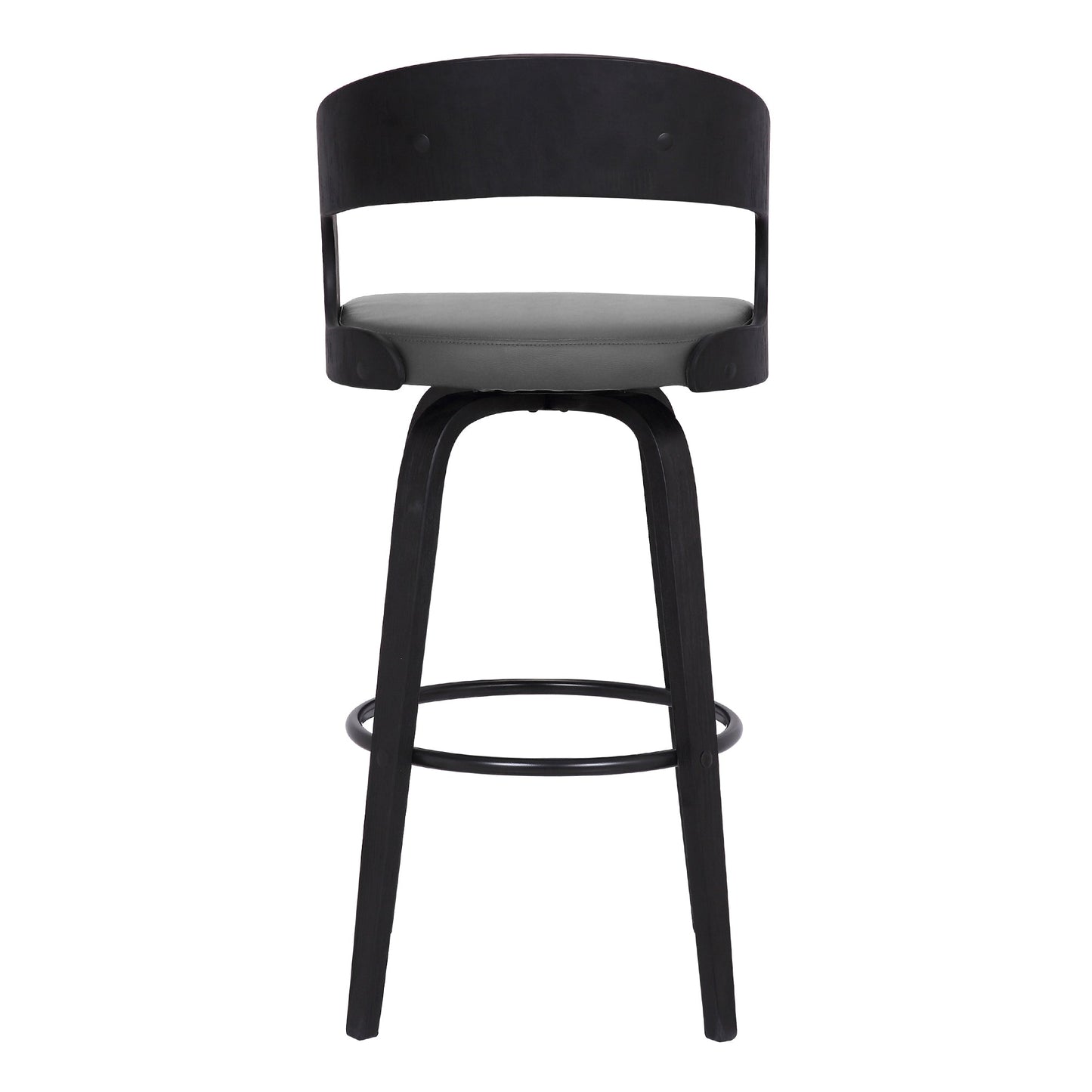 Shelly 26" Counter Height Swivel Gray Faux Leather and Black Wood Bar Stool