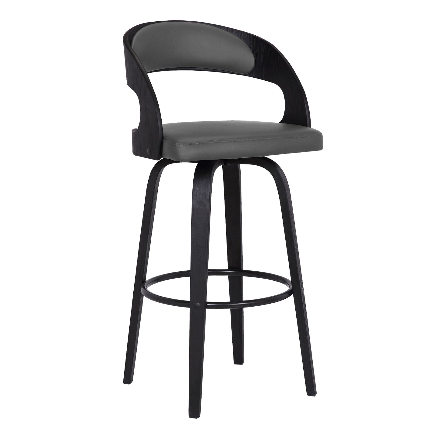 Shelly 26" Counter Height Swivel Gray Faux Leather and Black Wood Bar Stool