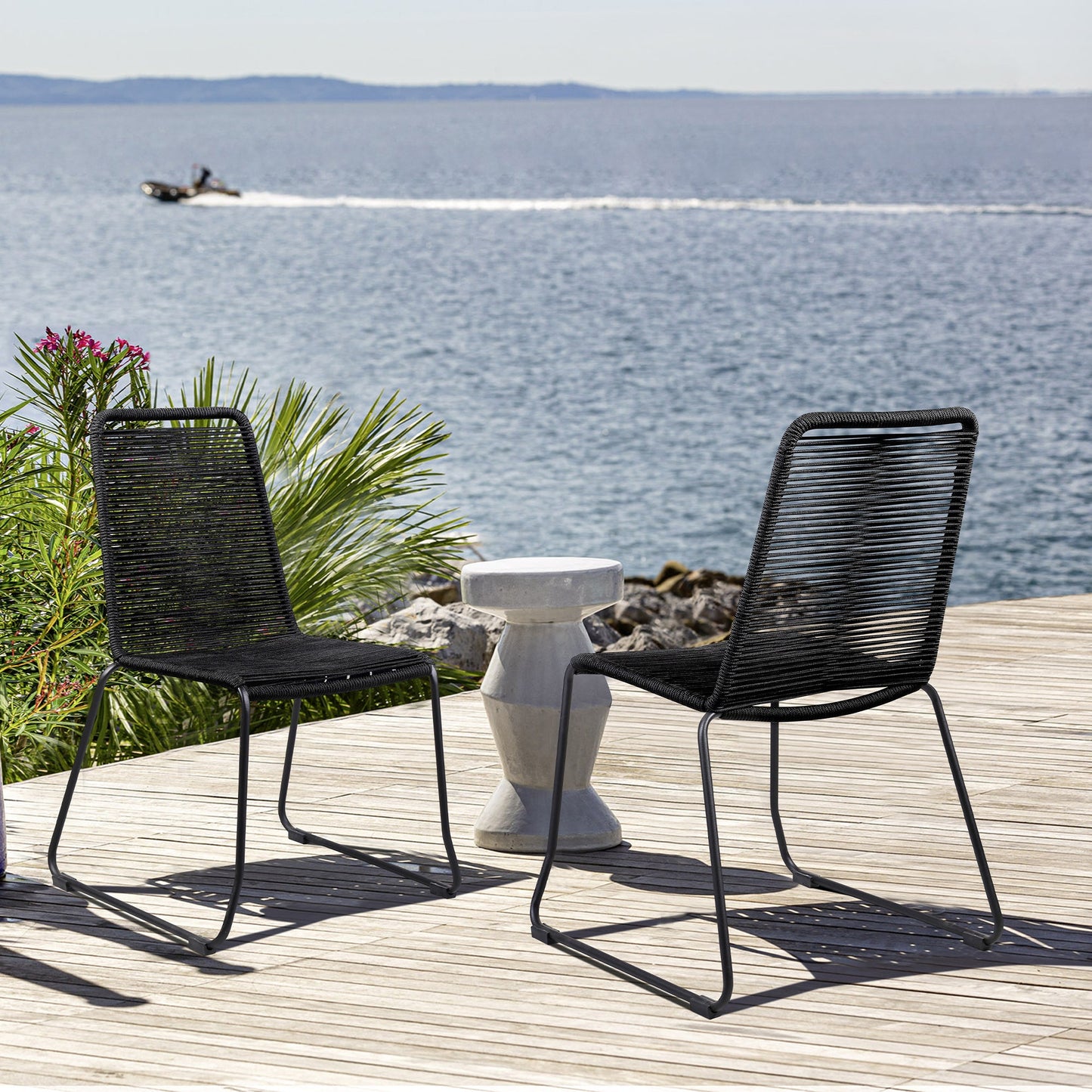 Shasta Outdoor Metal and Black Rope Stackable Dining Chair - Set of 2