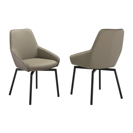 Shilo Swivel Upholstered Dining Chair in Taupe Gray Faux Leather with Black Metal Legs - Set of 2