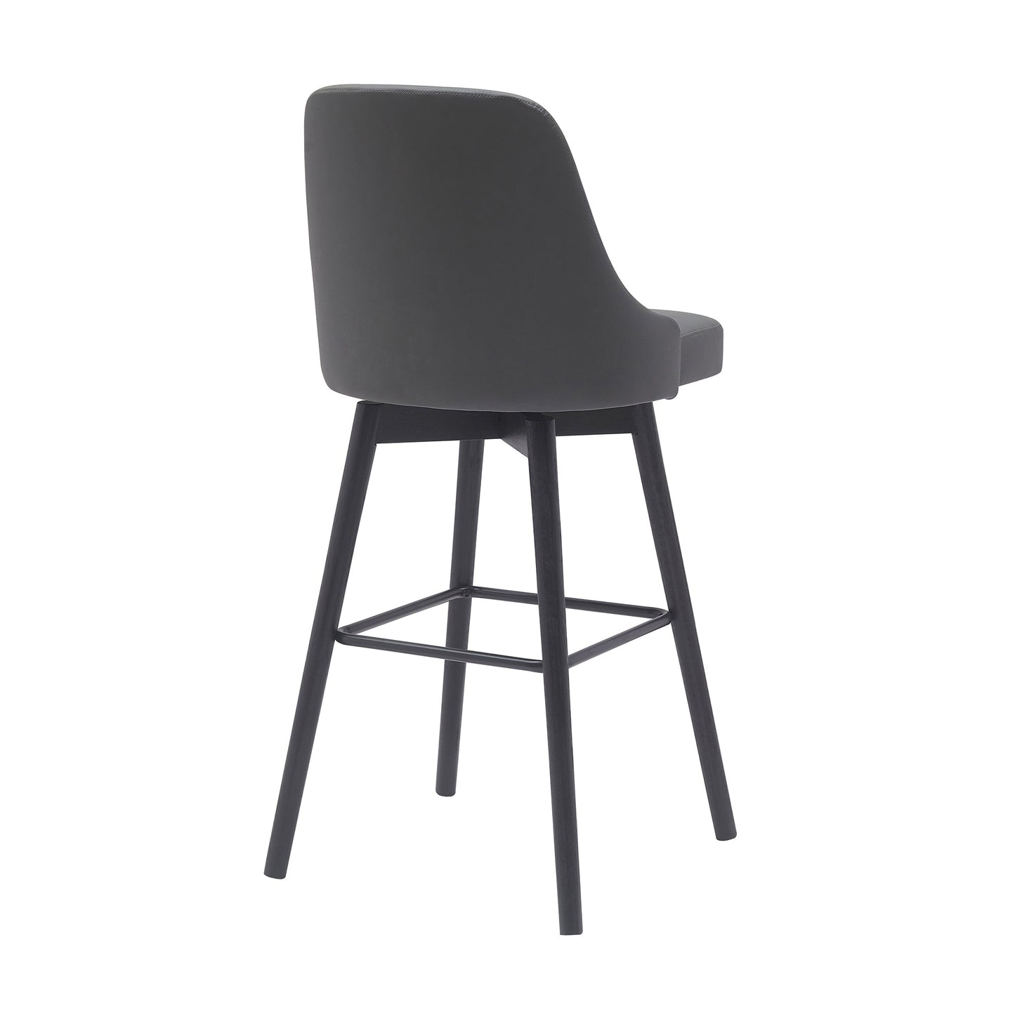 Sicily 30" Swivel Black Wood Bar Stool in Gray Faux Leather