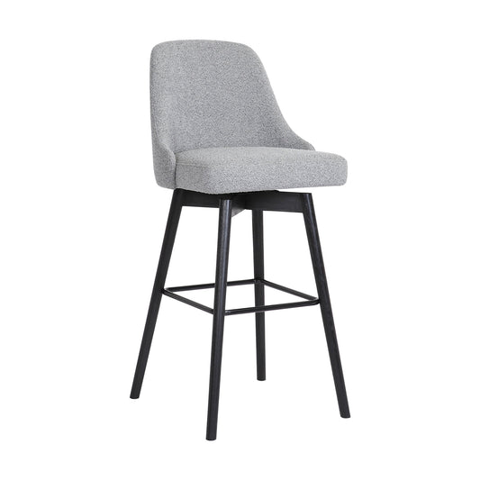 Sicily 26" Swivel Black Wood Counter Stool in Light Gray Fabric