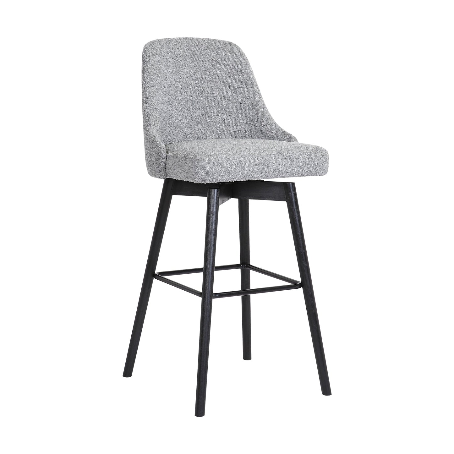 Sicily 30" Swivel Black Wood Bar Stool in Light Gray Fabric