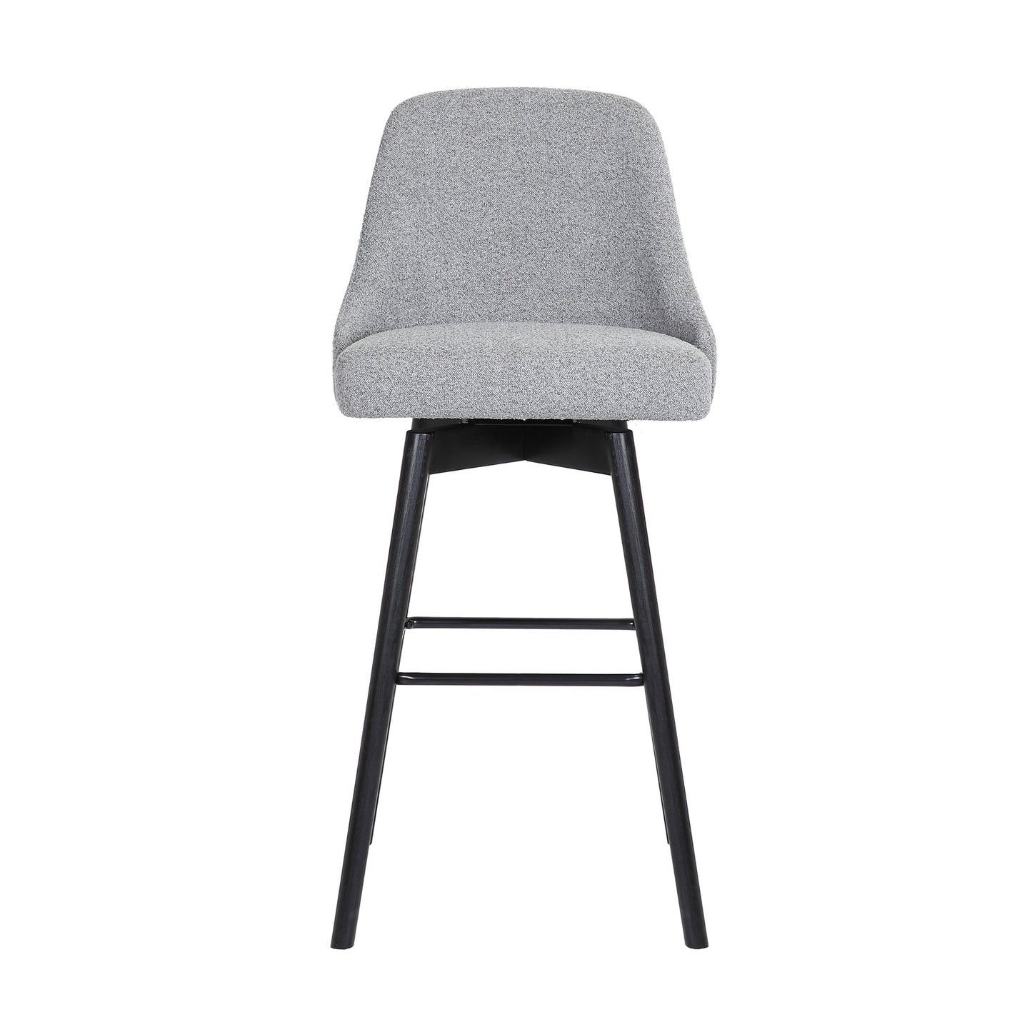 Sicily 30" Swivel Black Wood Bar Stool in Light Gray Fabric