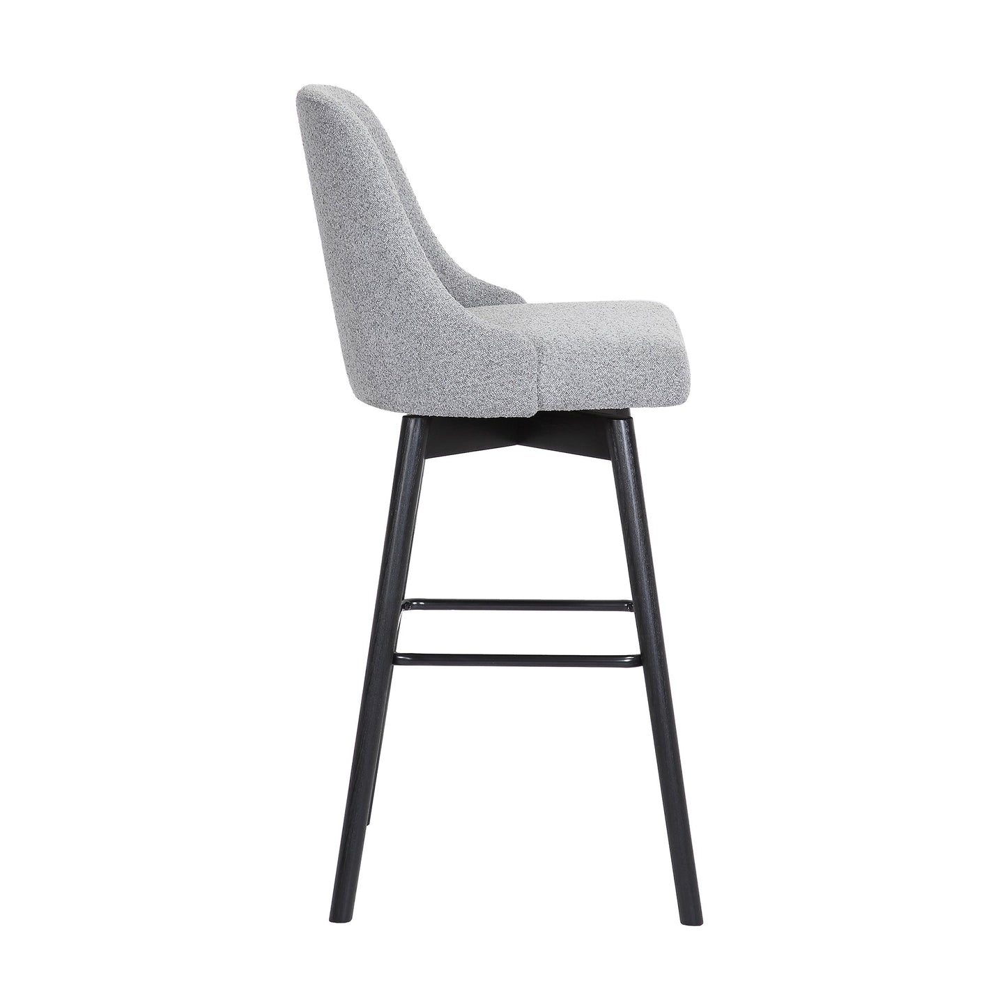 Sicily 30" Swivel Black Wood Bar Stool in Light Gray Fabric