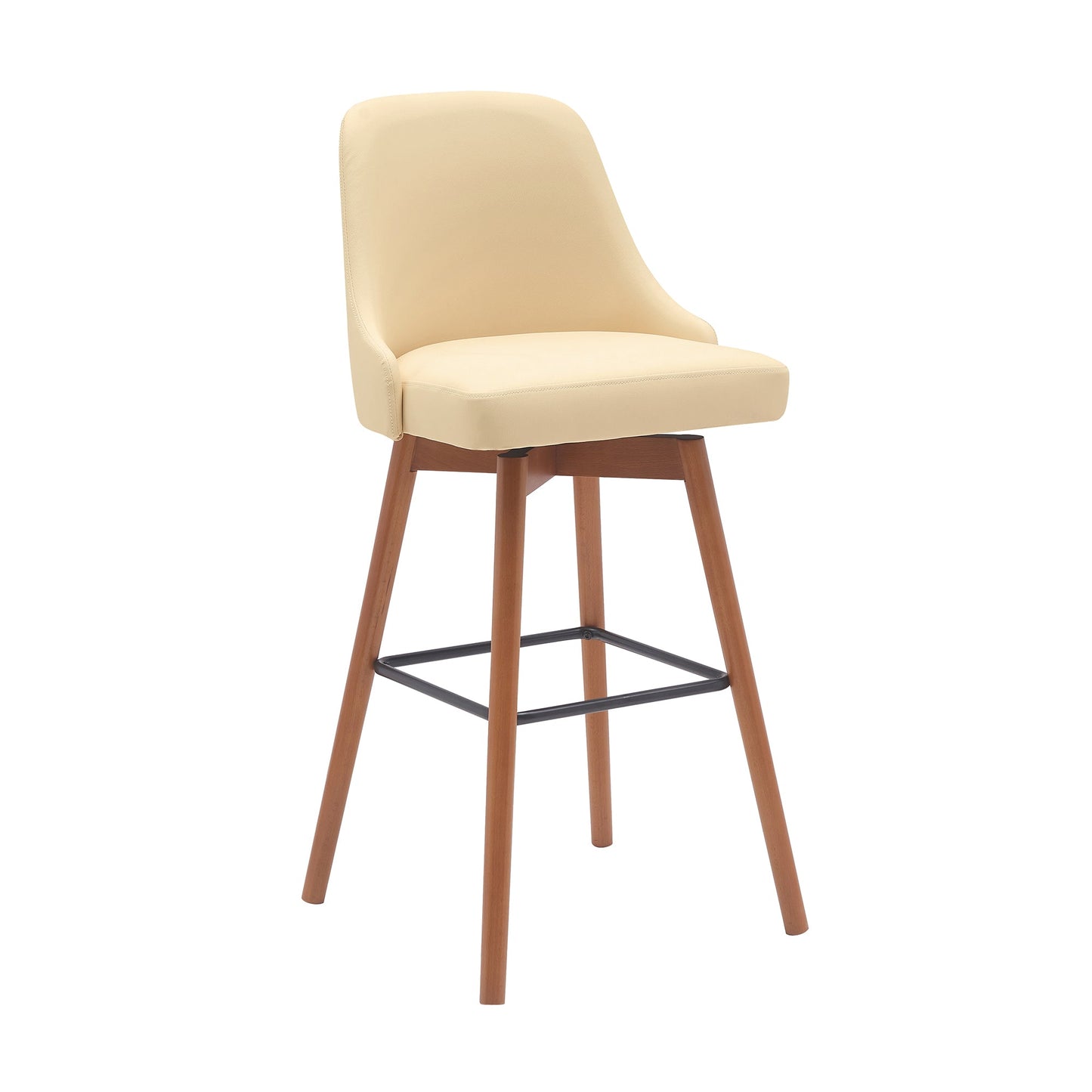 Sicily 30" Swivel Walnut Wood Bar Stool in Cream Faux Leather