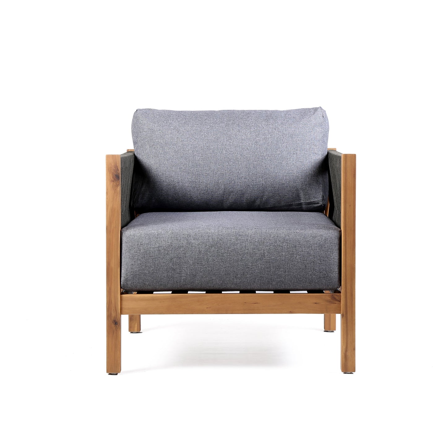 Sienna Outdoor Eucalyptus Lounge Chair in Teak Finish with Gray Cushions