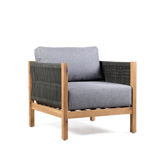 Sienna Outdoor Eucalyptus Lounge Chair in Teak Finish with Gray Cushions