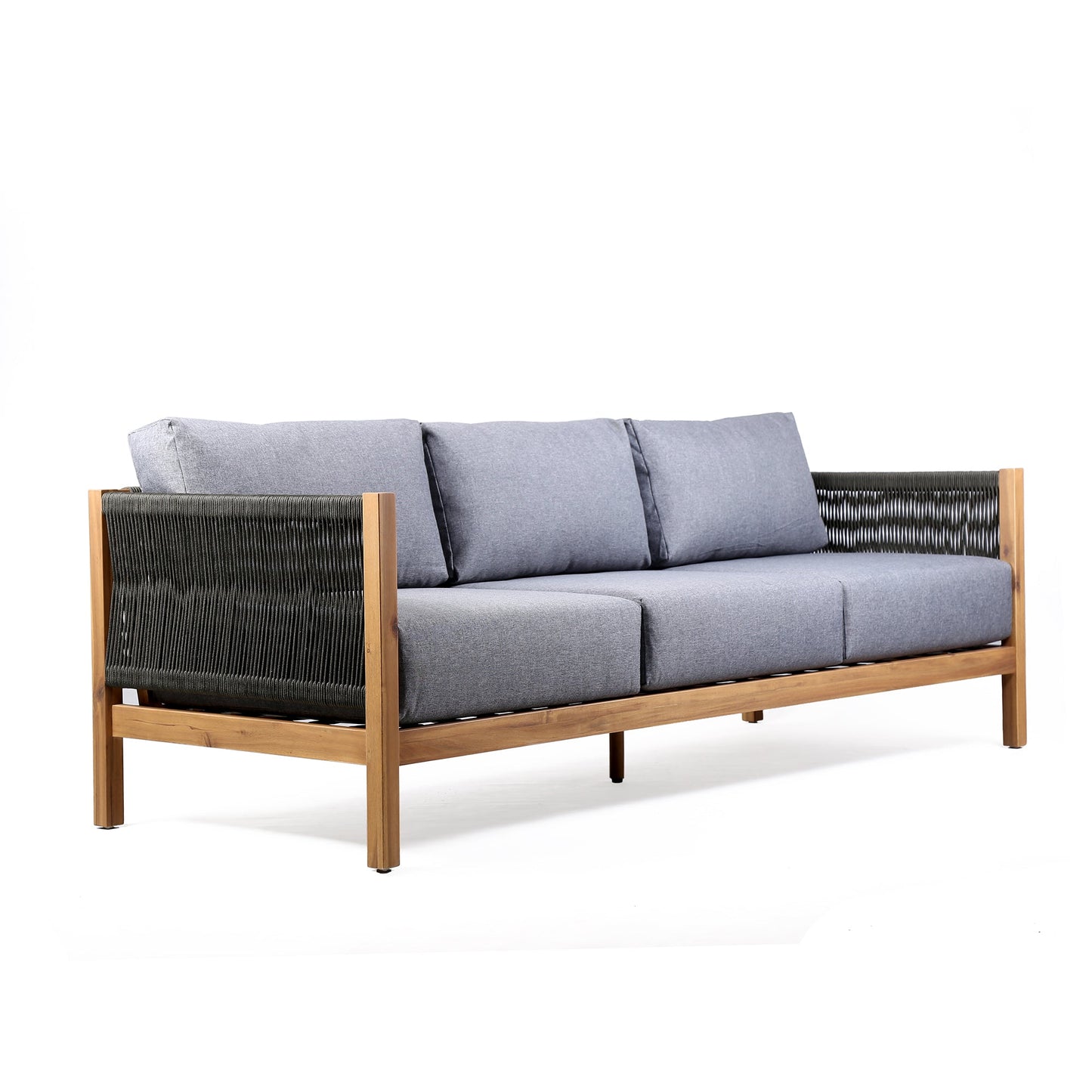 Sienna Outdoor Eucalyptus Sofa in Teak Finish with Gray Cushions