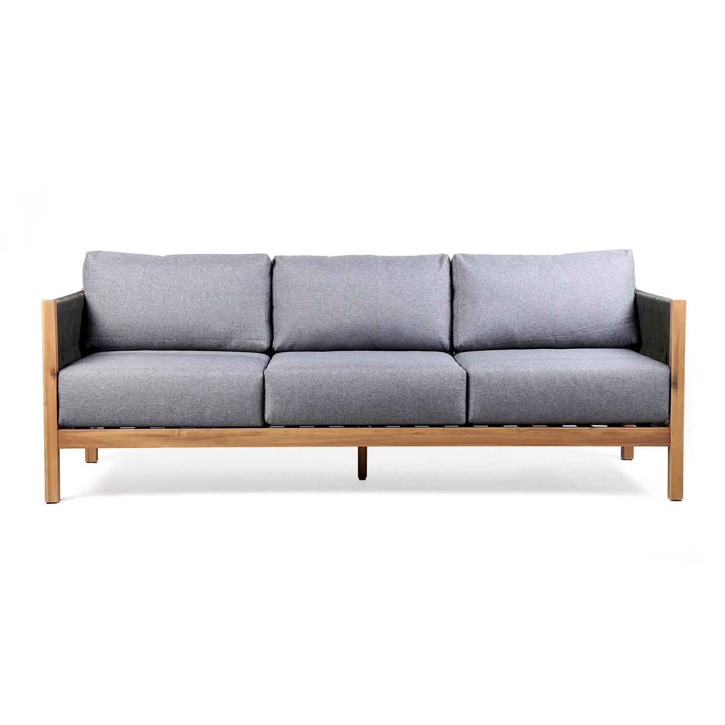 Sienna Outdoor Eucalyptus Sofa in Teak Finish with Gray Cushions