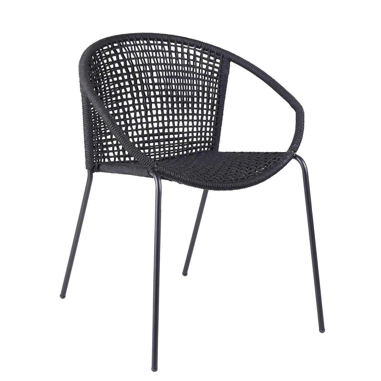 Snack Indoor Outdoor Stackable Steel Dining Chair with Black Rope - Set of 2