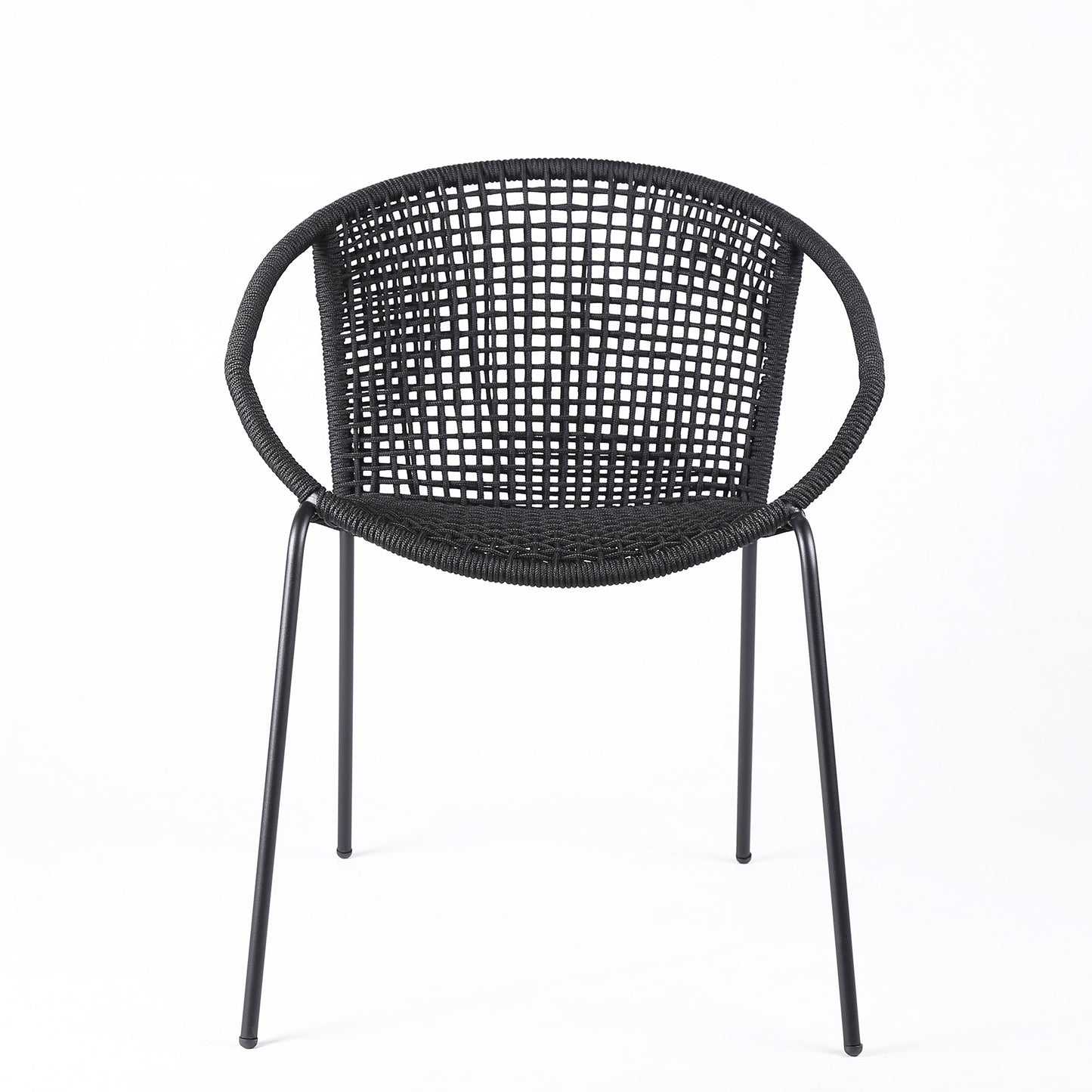 Snack Indoor Outdoor Stackable Steel Dining Chair with Black Rope - Set of 2