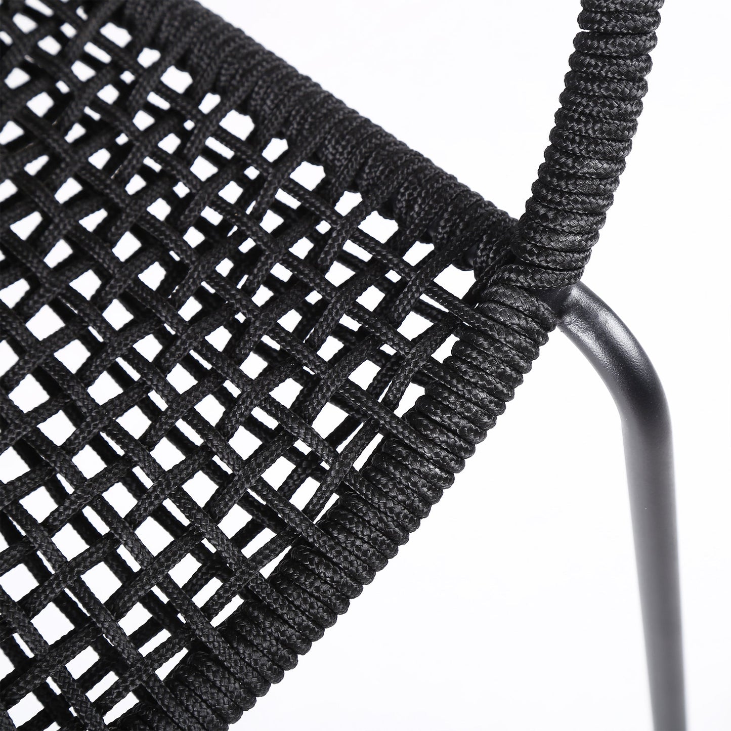 Snack Indoor Outdoor Stackable Steel Dining Chair with Black Rope - Set of 2