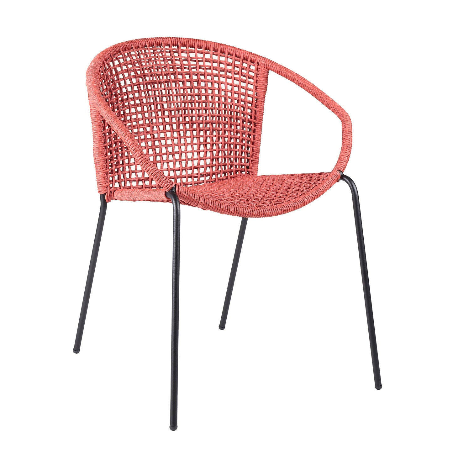 Snack Indoor Outdoor Stackable Steel Dining Chair with Brick Red Rope - Set of 2