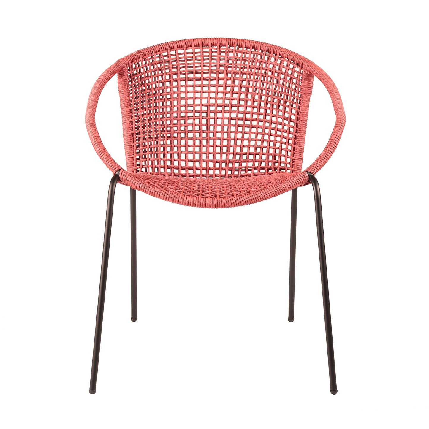 Snack Indoor Outdoor Stackable Steel Dining Chair with Brick Red Rope - Set of 2