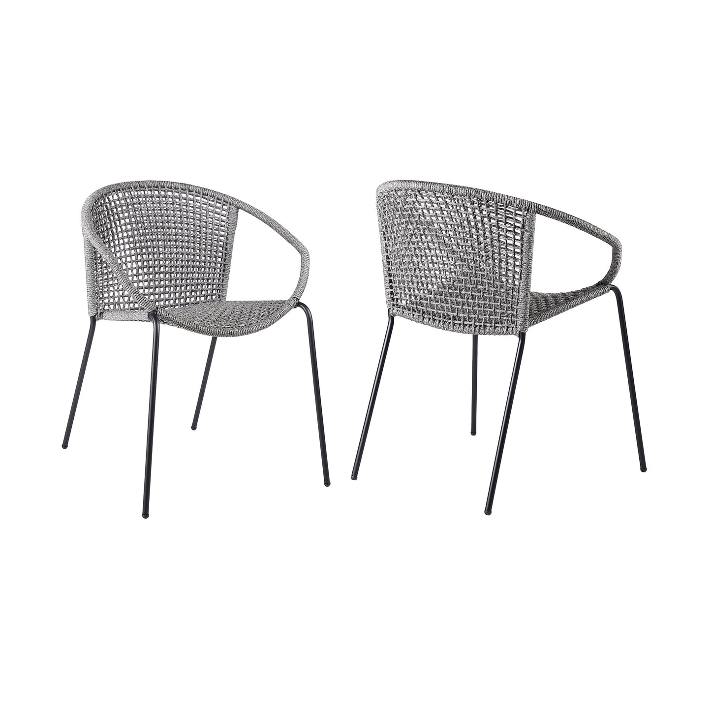 Snack Indoor Outdoor Stackable Steel Dining Chair with Gray Rope - Set of 2