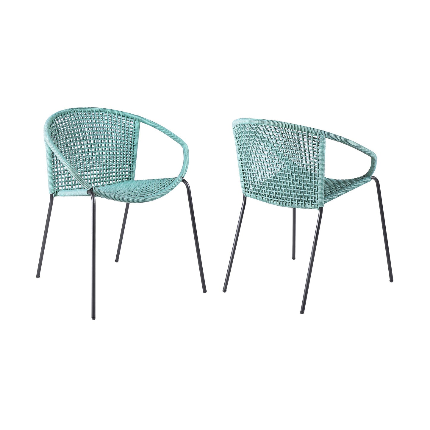 Snack Indoor Outdoor Stackable Steel Dining Chair with Wasabi Rope - Set of 2