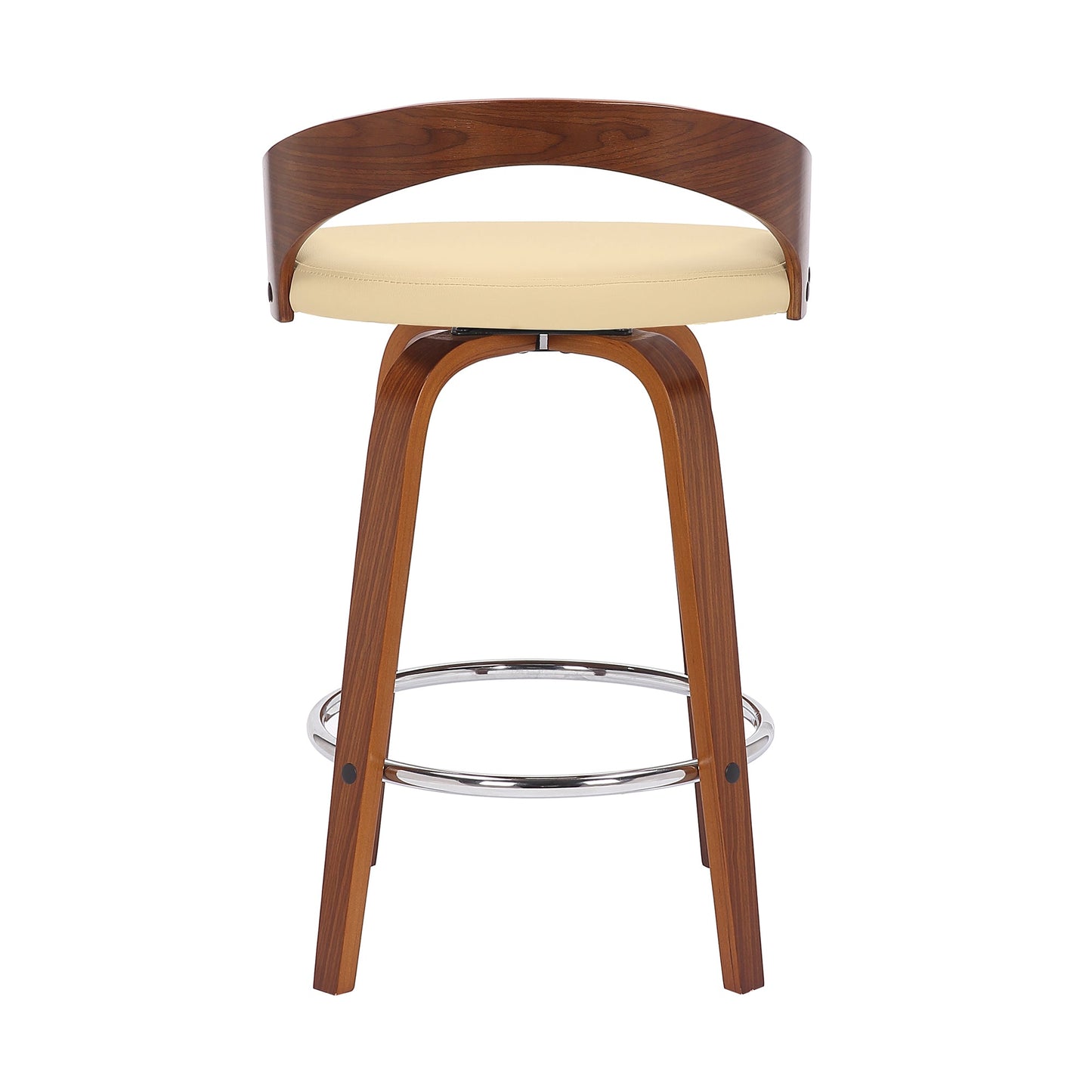 Sonia 26" Counter Height Swivel Cream Faux Leather and Walnut Wood Bar Stool