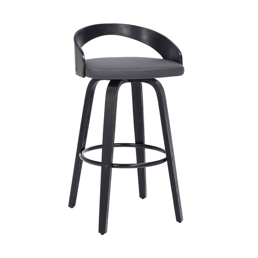 Sonia 26" Counter Height Swivel Gray Faux Leather and Black Wood Bar Stool