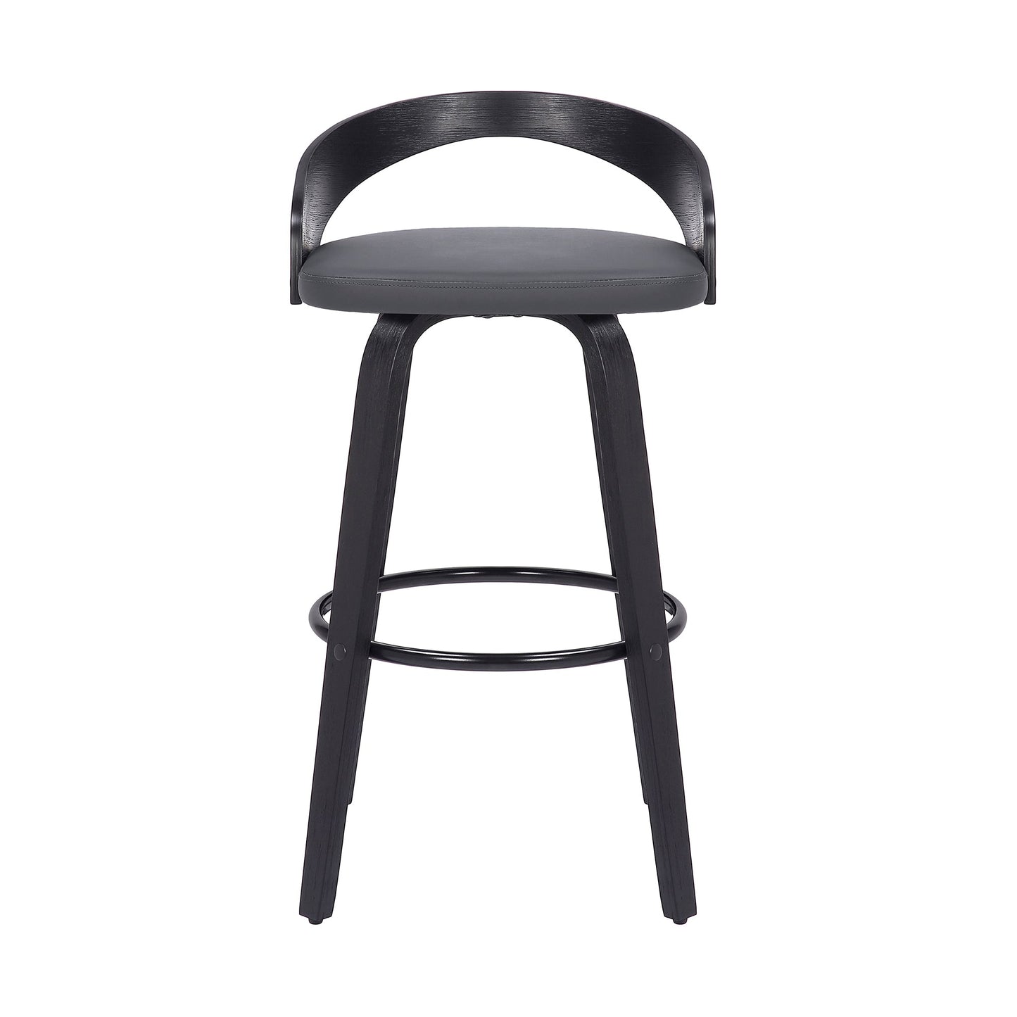 Sonia 26" Counter Height Swivel Gray Faux Leather and Black Wood Bar Stool