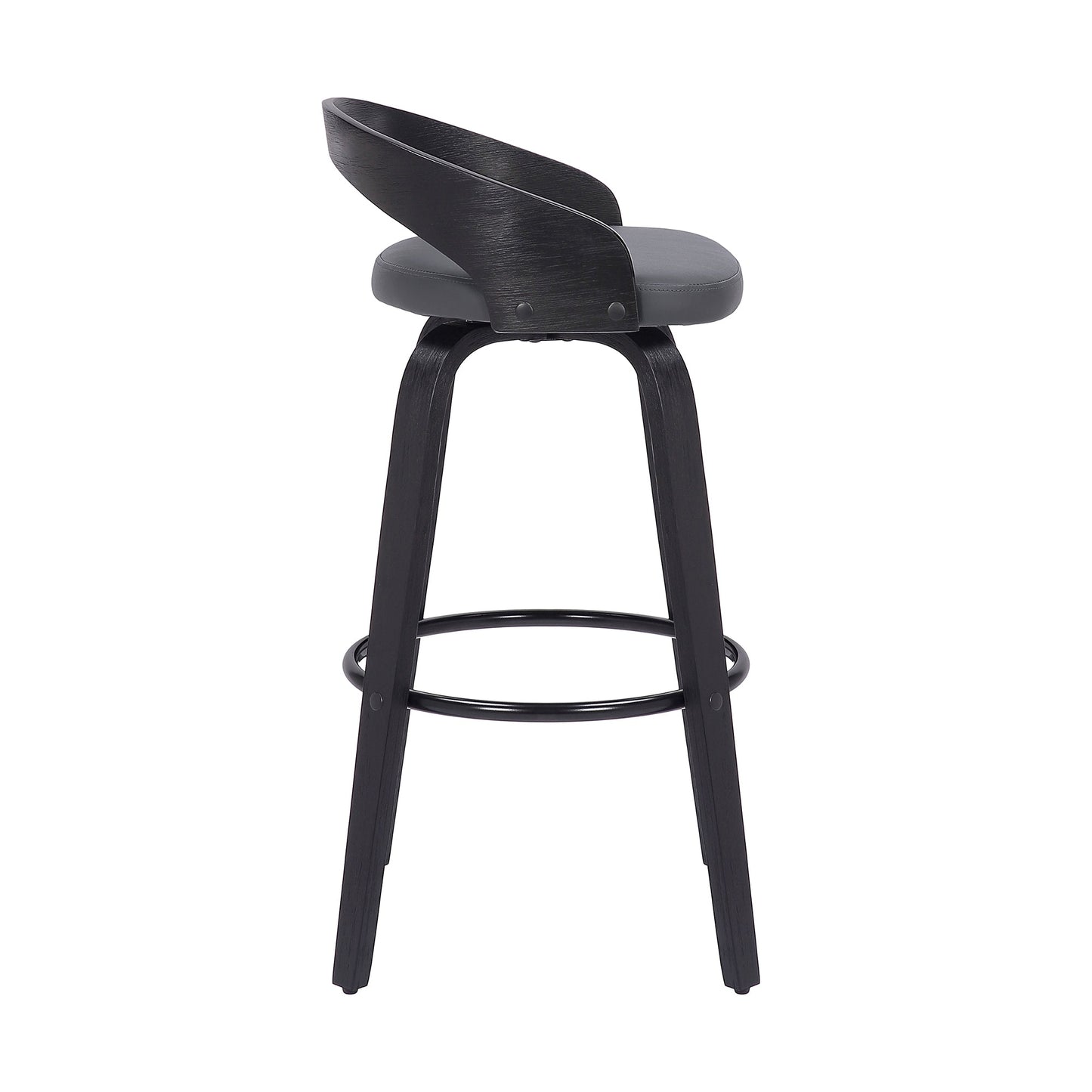 Sonia 26" Counter Height Swivel Gray Faux Leather and Black Wood Bar Stool