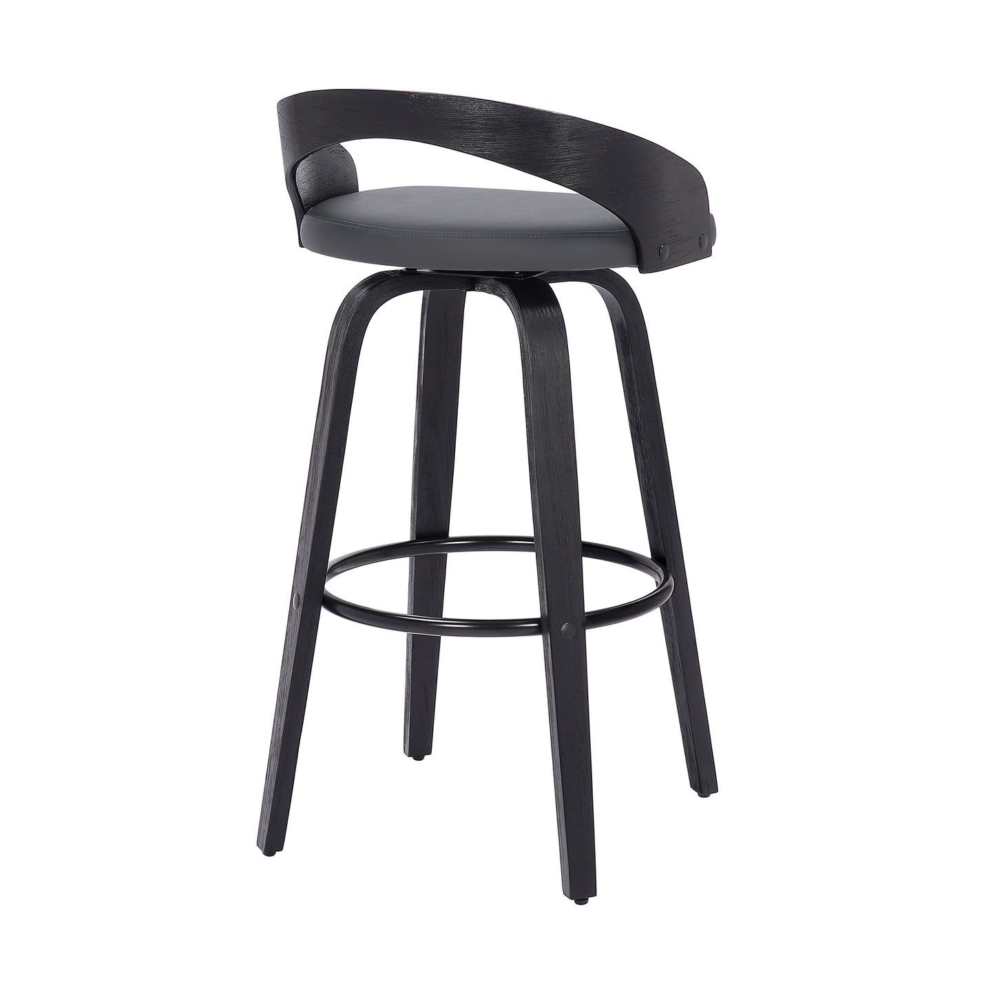 Sonia 26" Counter Height Swivel Gray Faux Leather and Black Wood Bar Stool