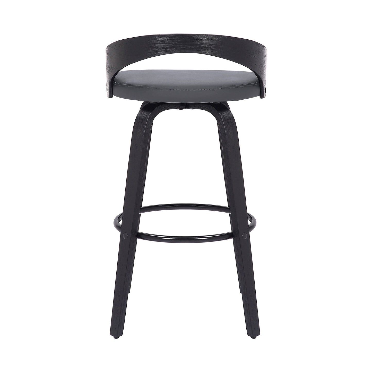 Sonia 26" Counter Height Swivel Gray Faux Leather and Black Wood Bar Stool