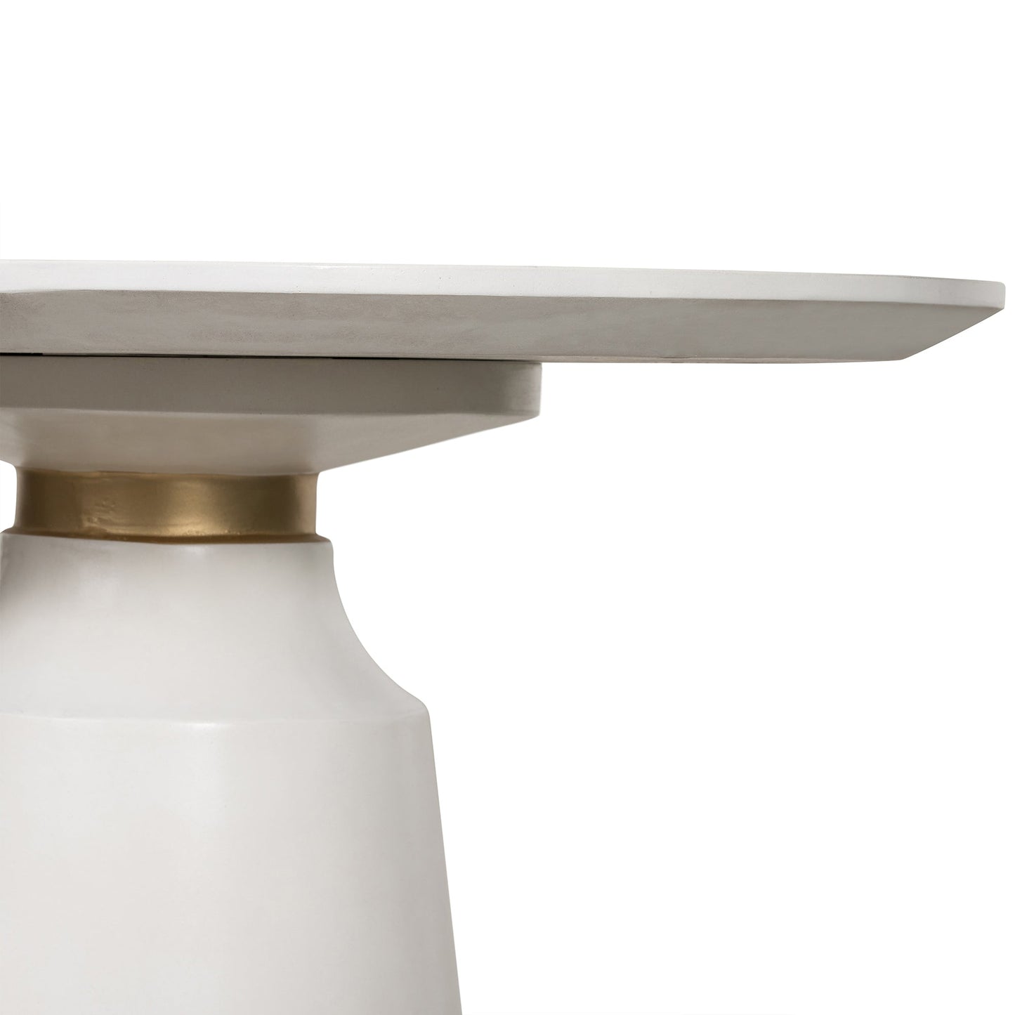 Pinni White Concrete Round Dining Table with Bronze Painted Accent