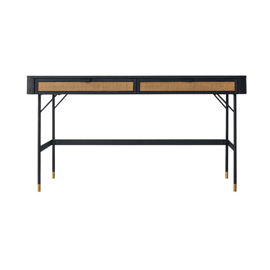 Saratoga 2 Drawer Desk in Black Acacia with Rattan