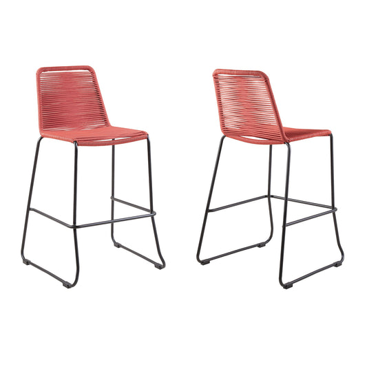 Shasta 26" Outdoor Metal and Brick Red Rope Stackable Counter Stool - Set of 2