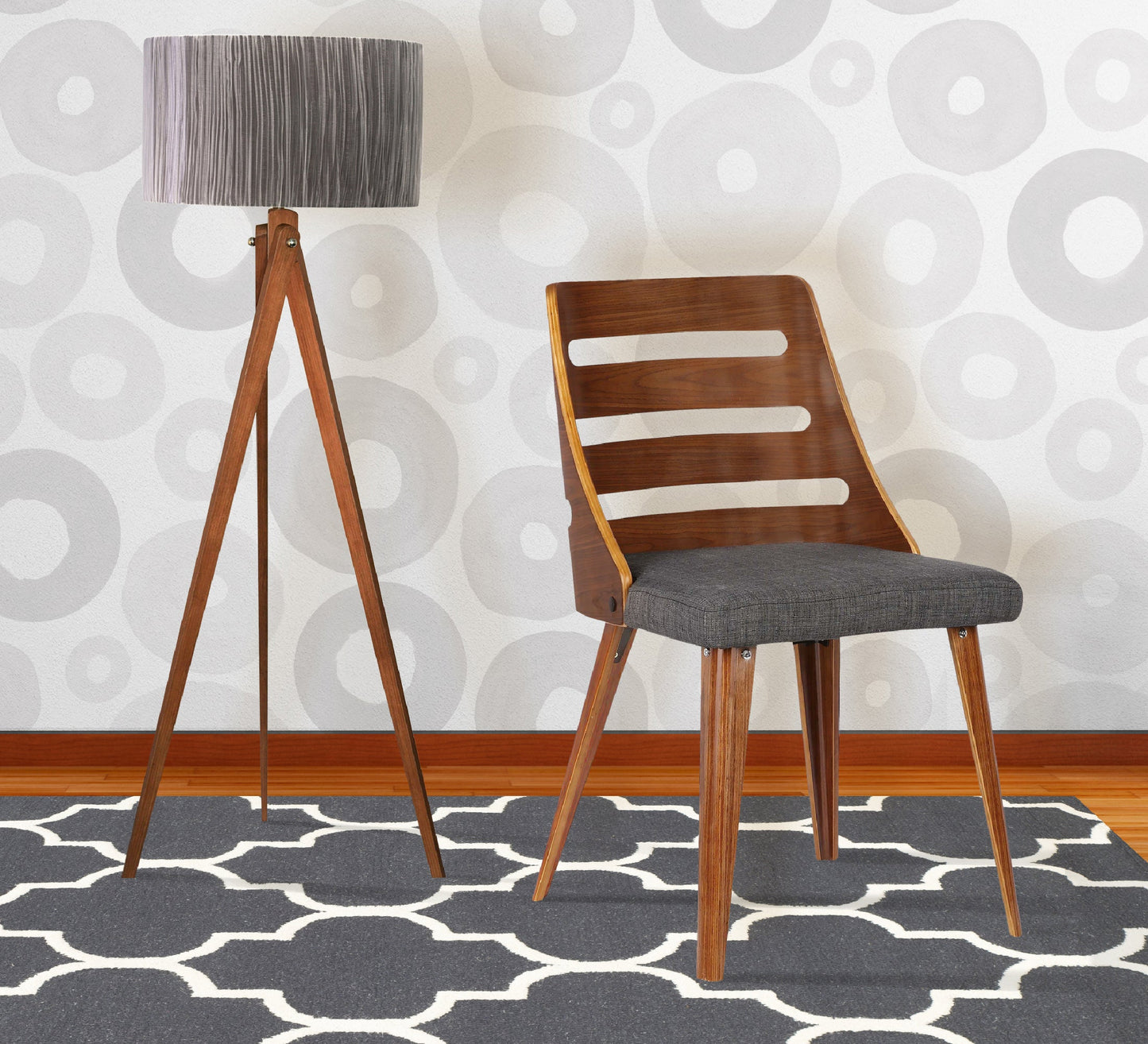 Storm Mid-Century Dining Chair in Walnut Wood and Charcoal Fabric