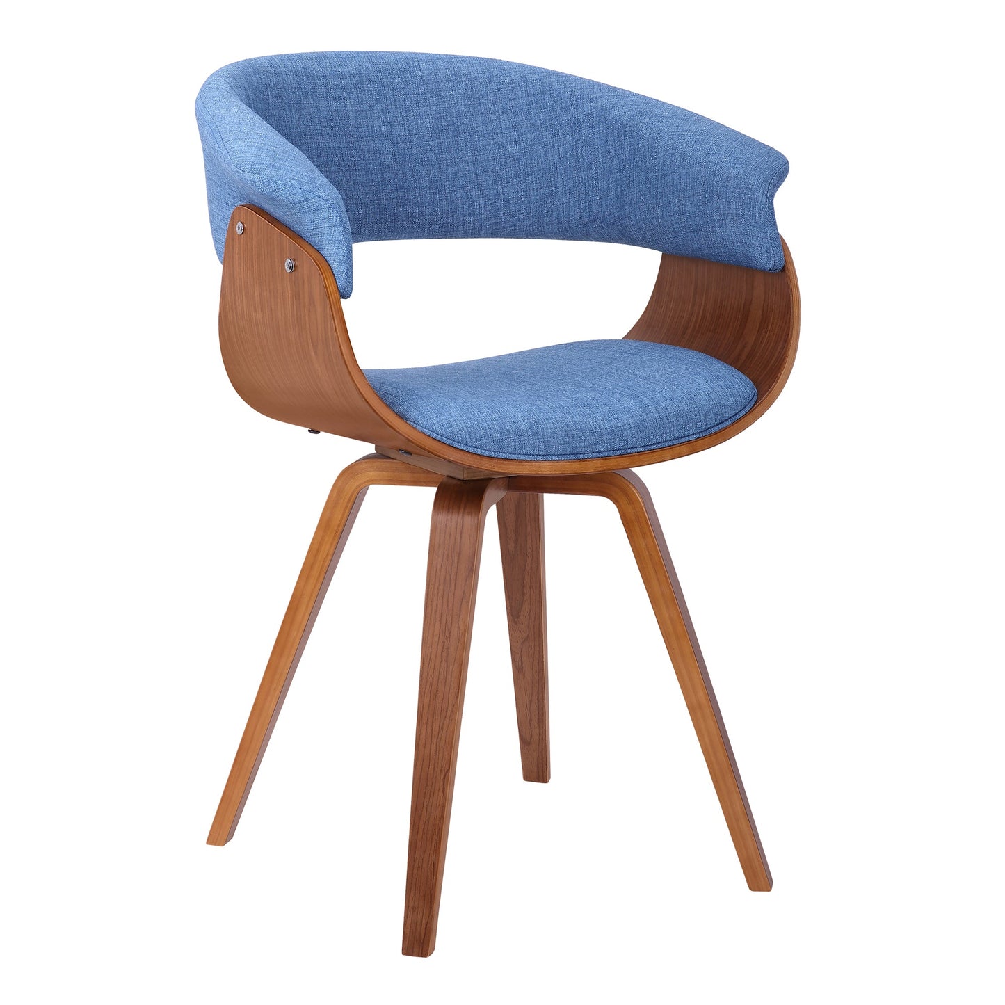 Summer Mid-Century Chair in Blue Fabric with Walnut Wood Finish