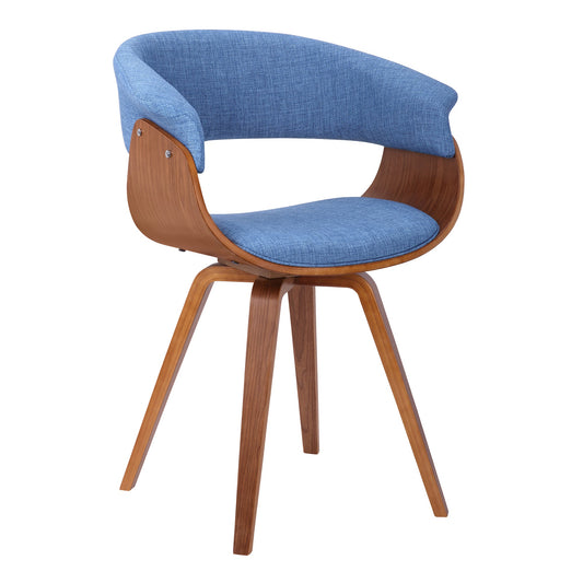 Summer Mid-Century Chair in Blue Fabric with Walnut Wood Finish