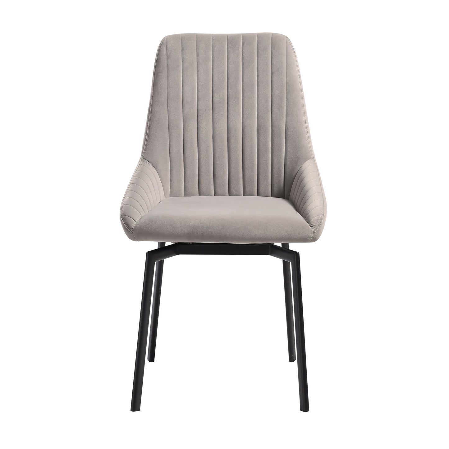 Susie Swivel Upholstered Dining Chair in Gray Fabric with Black Metal Legs - Set of 2