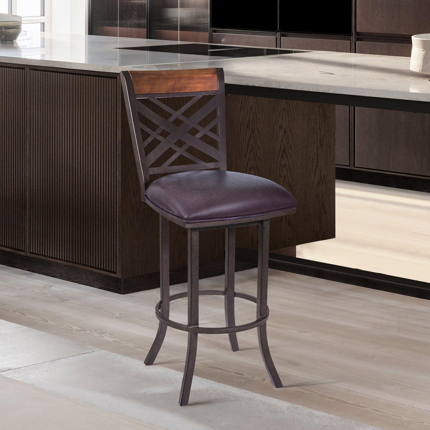 Tahiti 26" Barstool in Auburn Bay finish with Brown Pu upholstery