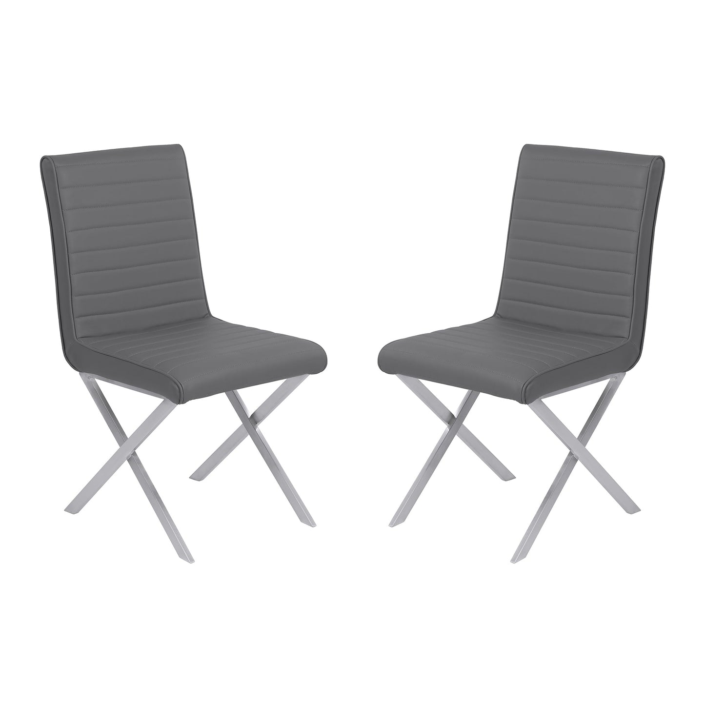 Tempe Contemporary Dining Chair in Gray Faux Leather with Brushed Stainless Steel Finish - Set of 2