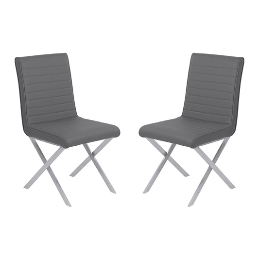 Tempe Contemporary Dining Chair in Gray Faux Leather with Brushed Stainless Steel Finish - Set of 2